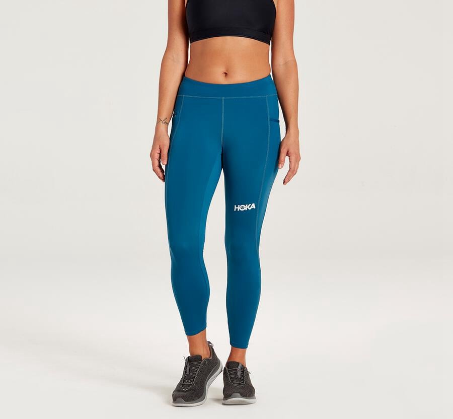 Pantalones Hoka One One Mujer - Performance Crop Tight - Azules - WZV352984